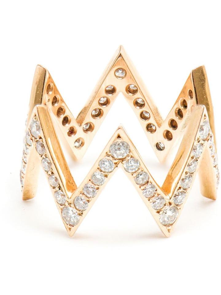 Jagga Yellow Gold And Diamond Zigzag Ring