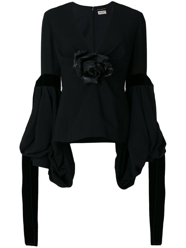 Saint Laurent Shirt With Flower And Velvet Ties - Black