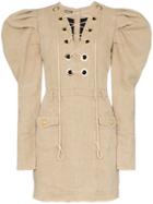 Balmain Lace Up Collar Linen Dress - Neutrals