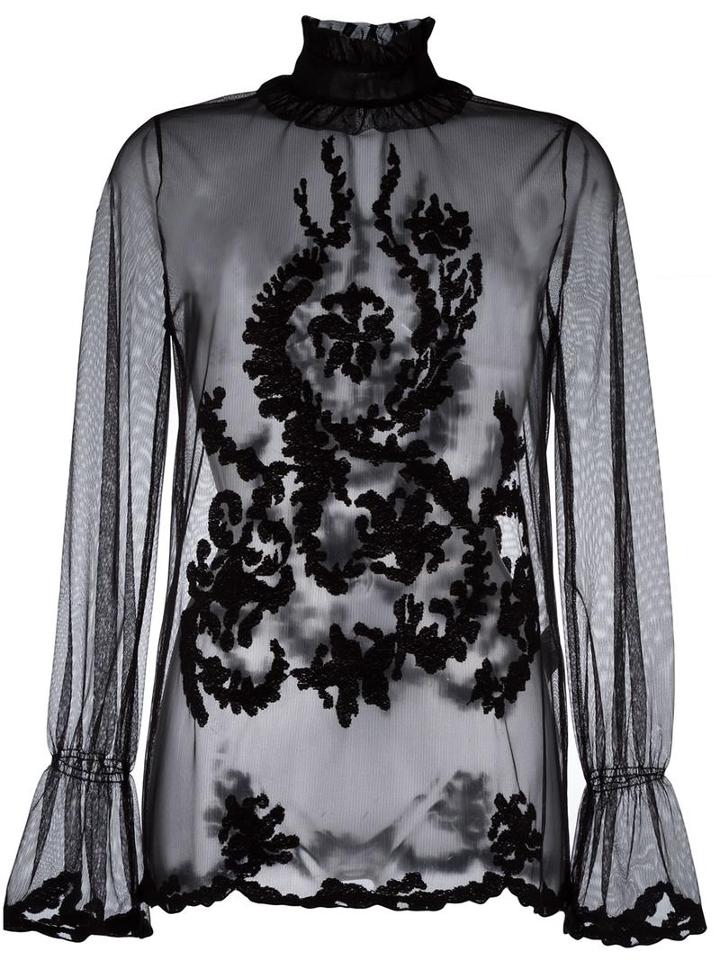 Blugirl Embroidered Sheer Blouse, Women's, Size: 42, Black, Polyamide/polyester/cotton