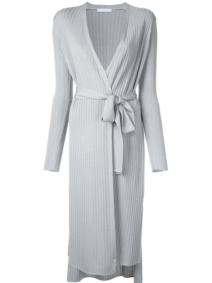 Estnation - Long Wrap-belt Cardigan - Women - Silk/lyocell/rayon - 38, Grey, Silk/lyocell/rayon