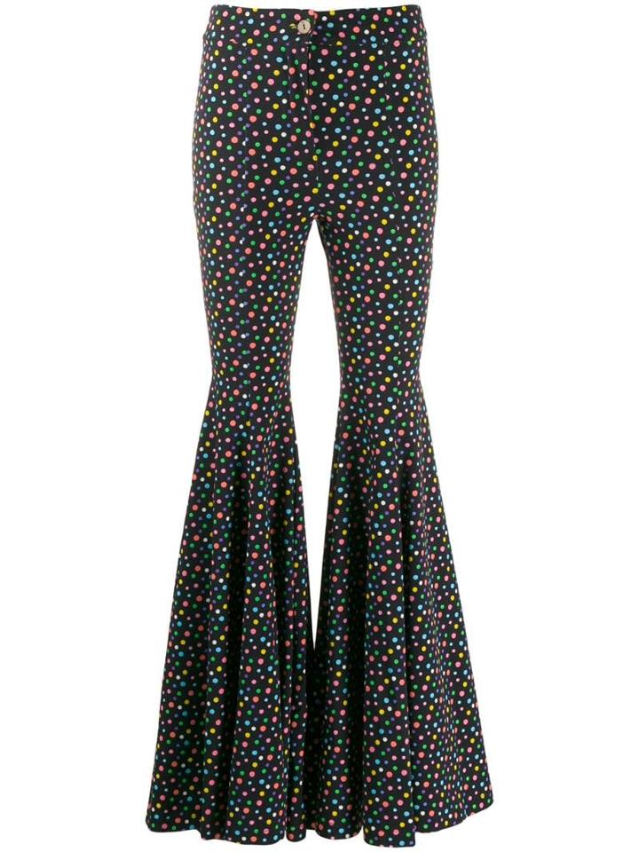 C'est La V.it Flared Polka Dot Trousers - Black