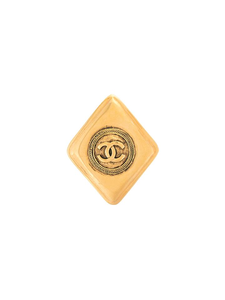 Chanel Vintage Diamond Shape Cc Brooch - Metallic