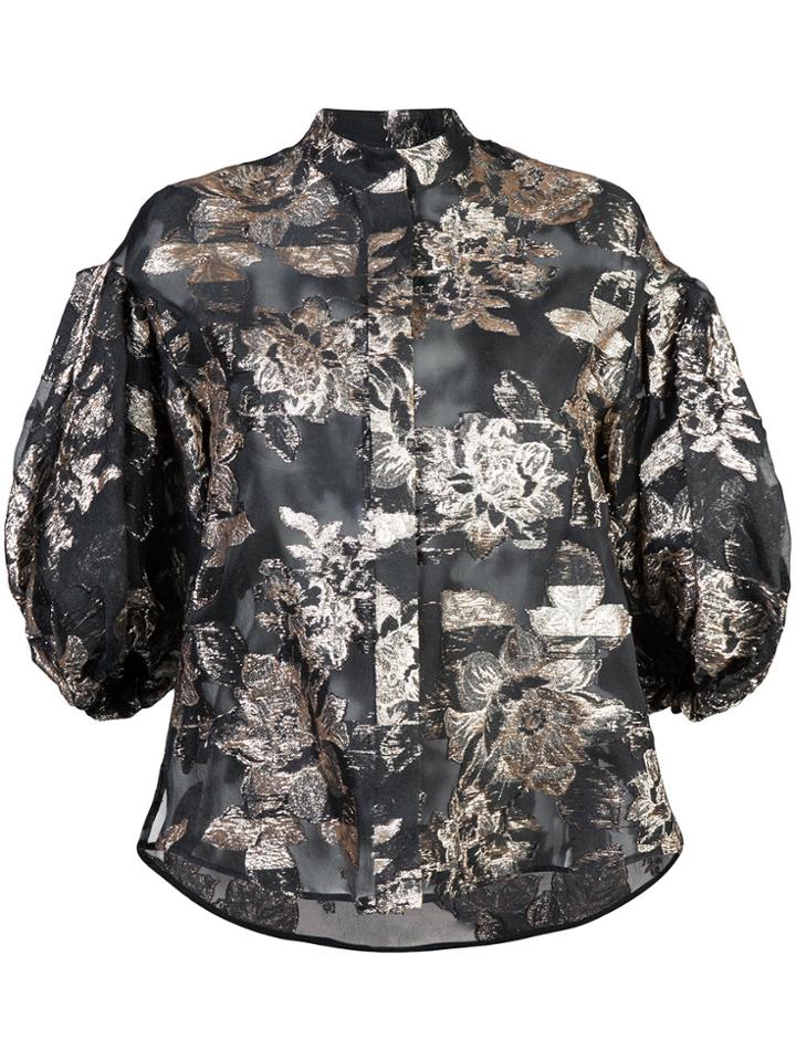 Dice Kayek Jacquard Puff Sleeve Blouse - Black