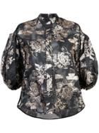 Dice Kayek Jacquard Puff Sleeve Blouse - Black