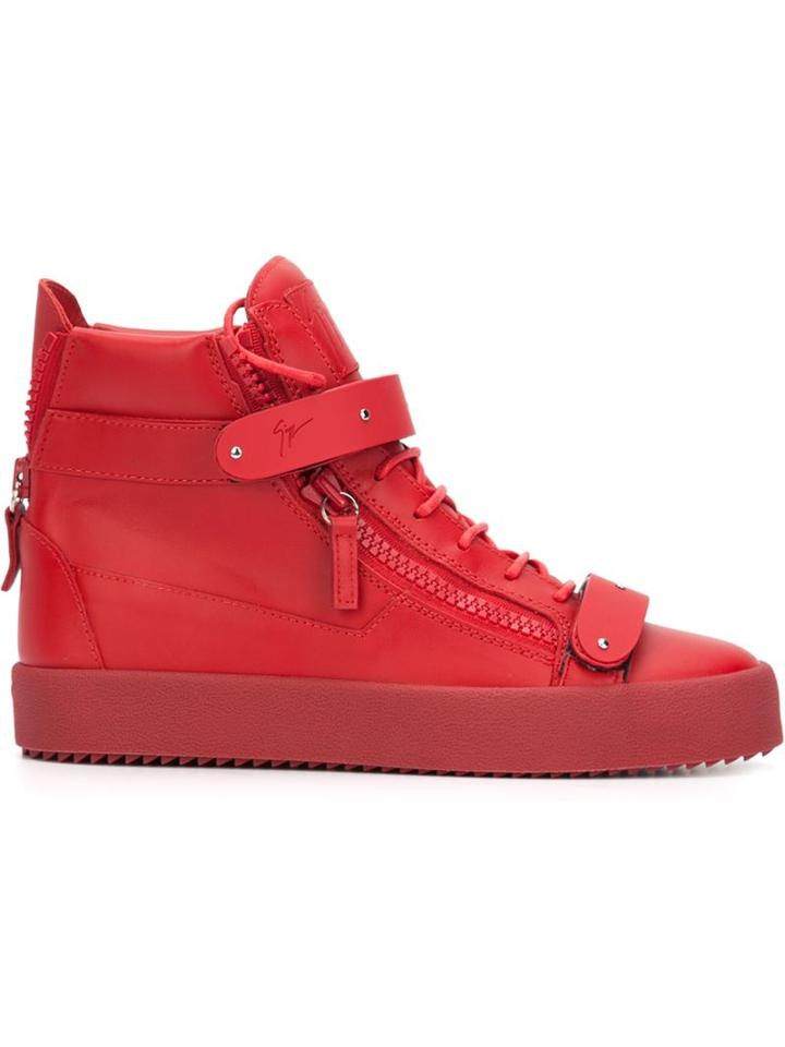 Giuseppe Zanotti Design Trix Hi-top Sneakers, Men's, Size: 12, Red, Calf Leather