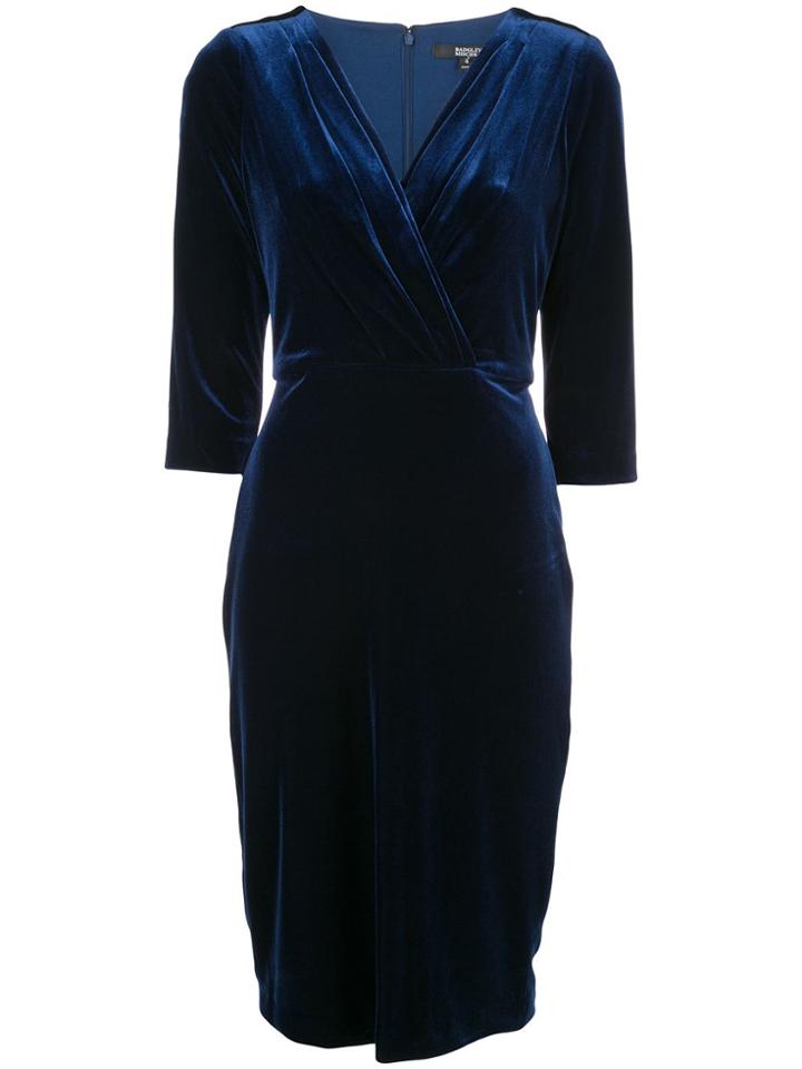 Badgley Mischka Pleated Drape Column Dress - Blue