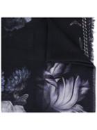 Alexander Mcqueen Floral Print Scarf, Women's, Black, Silk/modal