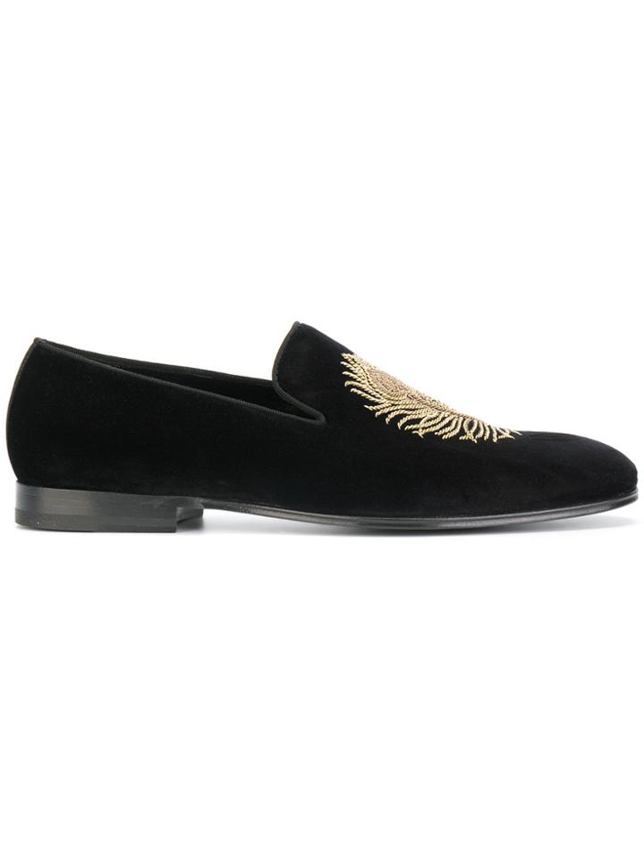 Alexander Mcqueen Feather Embroidered Loafers - Black