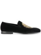 Alexander Mcqueen Feather Embroidered Loafers - Black