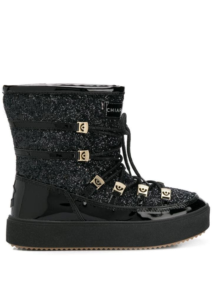 Chiara Ferragni Lace-up Glitter Moon Boots - Black