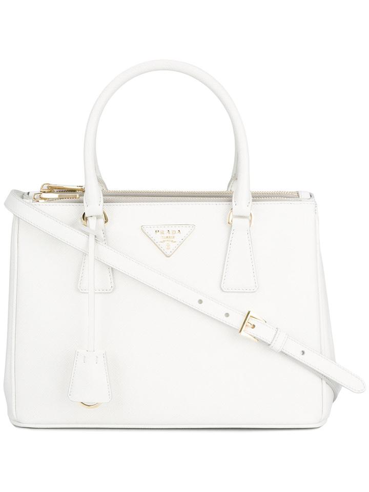 Prada Logo Plaque Tote Bag, Women's, White, Leather