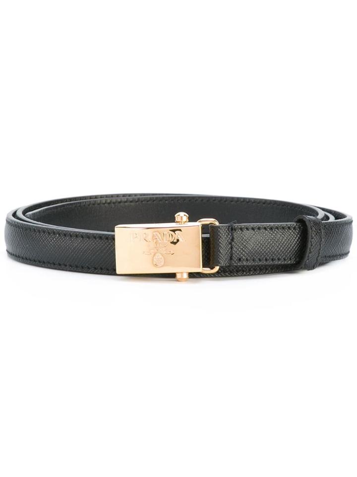 Prada Logo Buckle Skinny Belt - Black