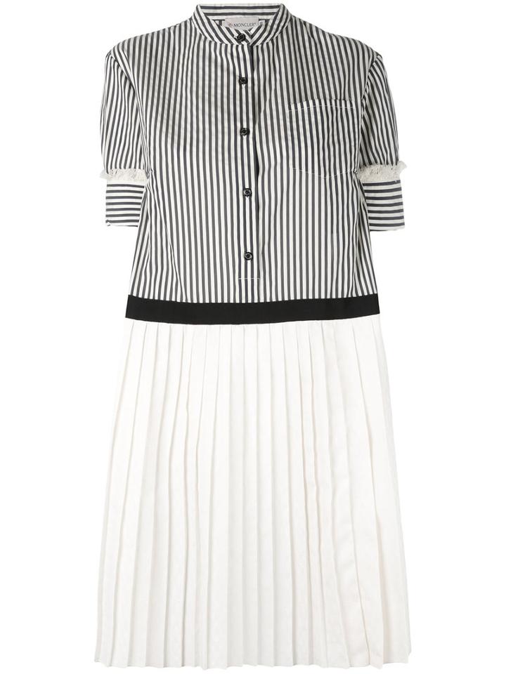 Moncler - Short Sleeved Striped Pleated Dress - Women - Cotton/polyester - 40, Blue, Cotton/polyester