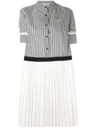 Moncler - Short Sleeved Striped Pleated Dress - Women - Cotton/polyester - 40, Blue, Cotton/polyester