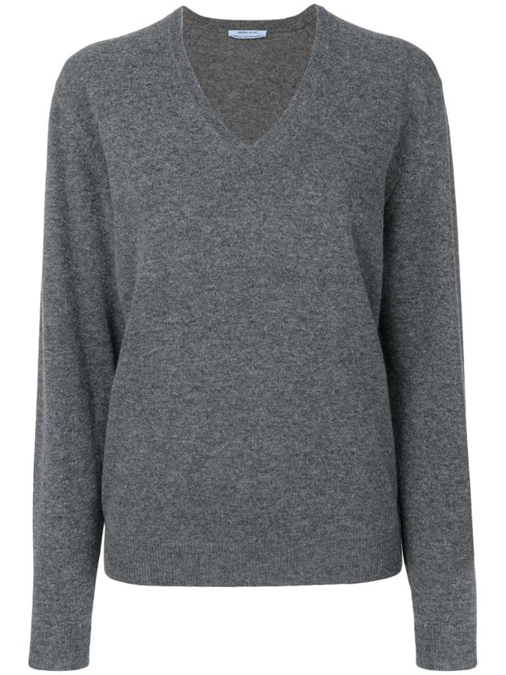 Prada V-neck Oversized Sweater - Grey