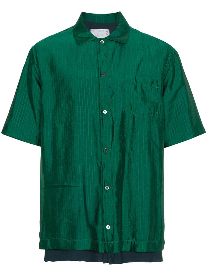 Sacai Silk Shirt With Grid Pattern - Green