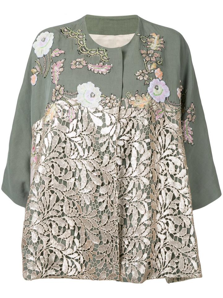 Antonio Marras - Lace Panel Jacket - Women - Linen/flax/polyester/lyocell - 42, Women's, Grey, Linen/flax/polyester/lyocell