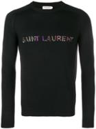 Saint Laurent Beaded Logo Embroidery Sweater - Black