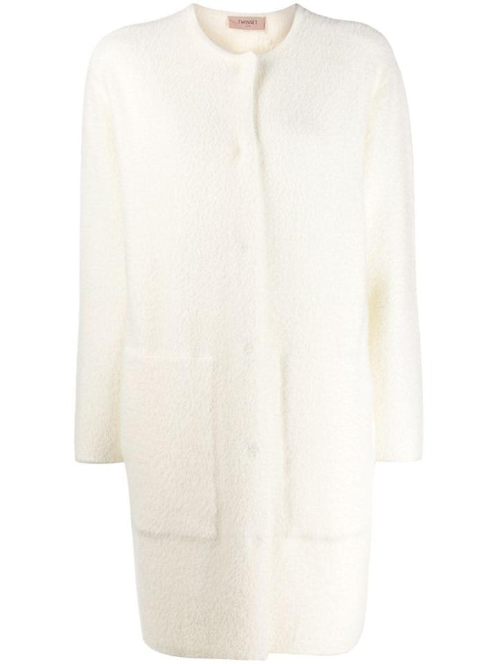 Twin-set Textured Single Breasted Coat - White