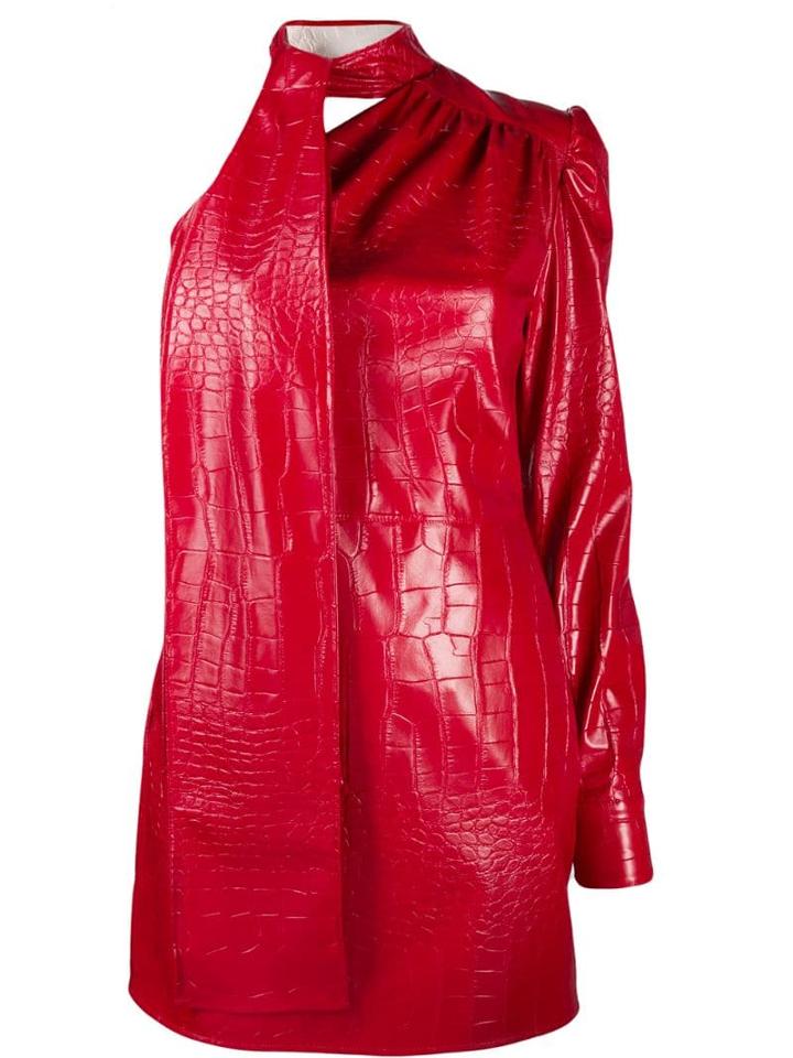 Msgm Crocodile Effect Mini Dress - Red