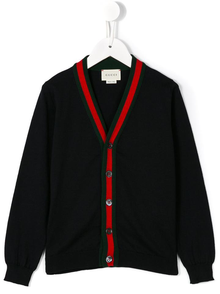 Gucci Kids Contrast Stripe Cardigan, Boy's, Size: 8 Yrs, Blue