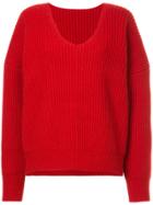 Cityshop V-neck Ribbed Jumper - Red