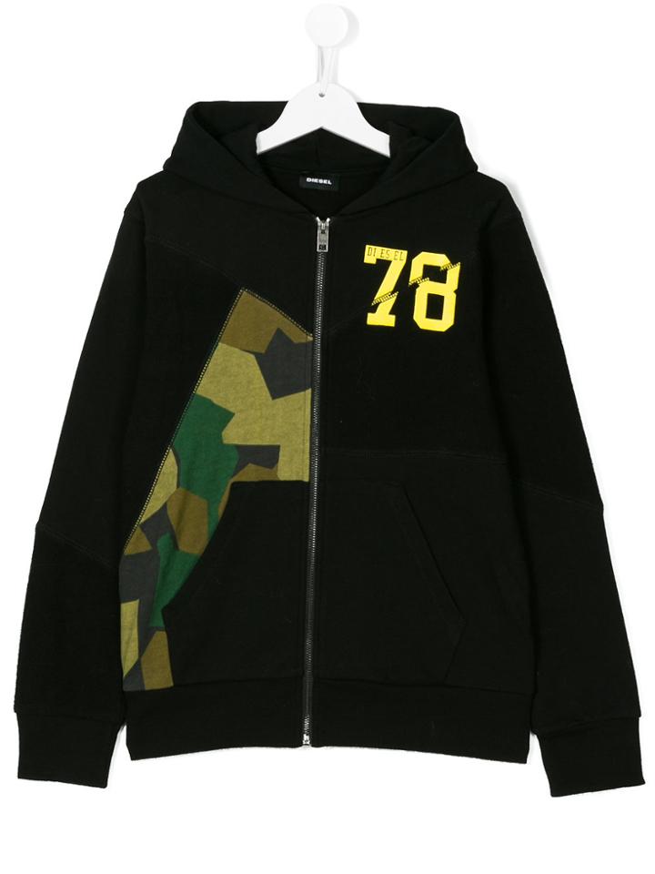 Diesel Kids Front Zipped Hoodie - Black