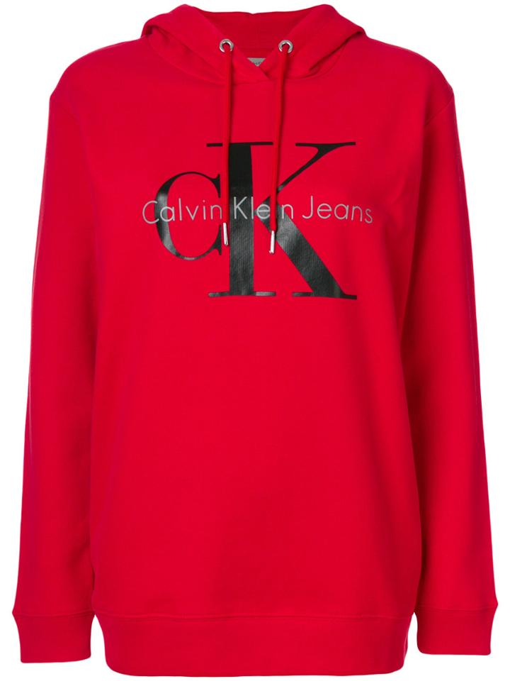Calvin Klein Jeans Logo Print Hoodie - Red
