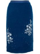 Cityshop Floral Embroidered Knit Midi Skirt - Blue