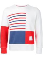 Thom Browne Stripe And Square Sweater, Men's, Size: 1, White, Cotton