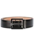 Salvatore Ferragamo Square Buckle Belt, Men's, Size: 110, Black, Calf Leather