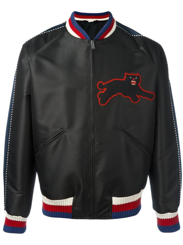 Gucci Panther Embroidery Satin Jacket, Men's, Size: 48, Black, Cupro/silk/polyester/cotton