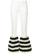 Tu Es Mon Trésor Striped Faux Fur Hem Flared Jeans - White