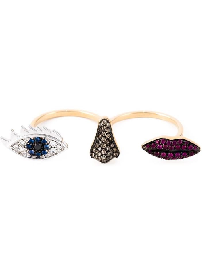Delfina Delettrez 'polifemo' Diamond, Sapphire, Diamond And Ruby Ring