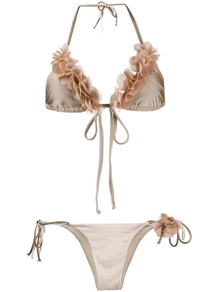 La Reveche Nur Appliquéd Triangle Bikini - Neutrals