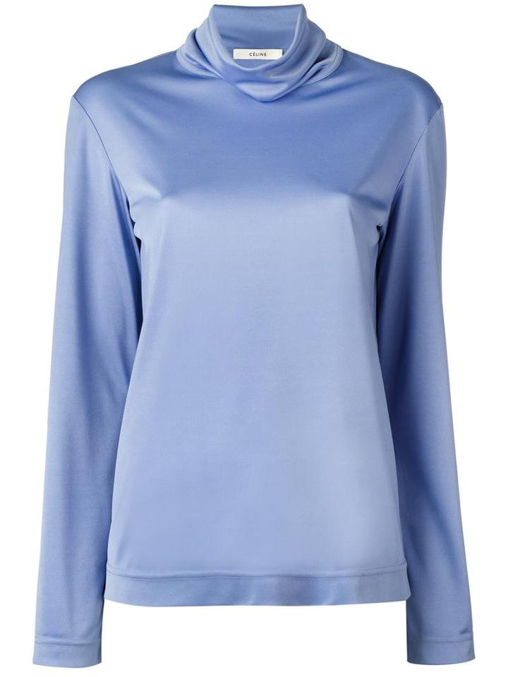 Céline Roll Neck Top, Women's, Size: 36, Blue, Polyester/triacetate