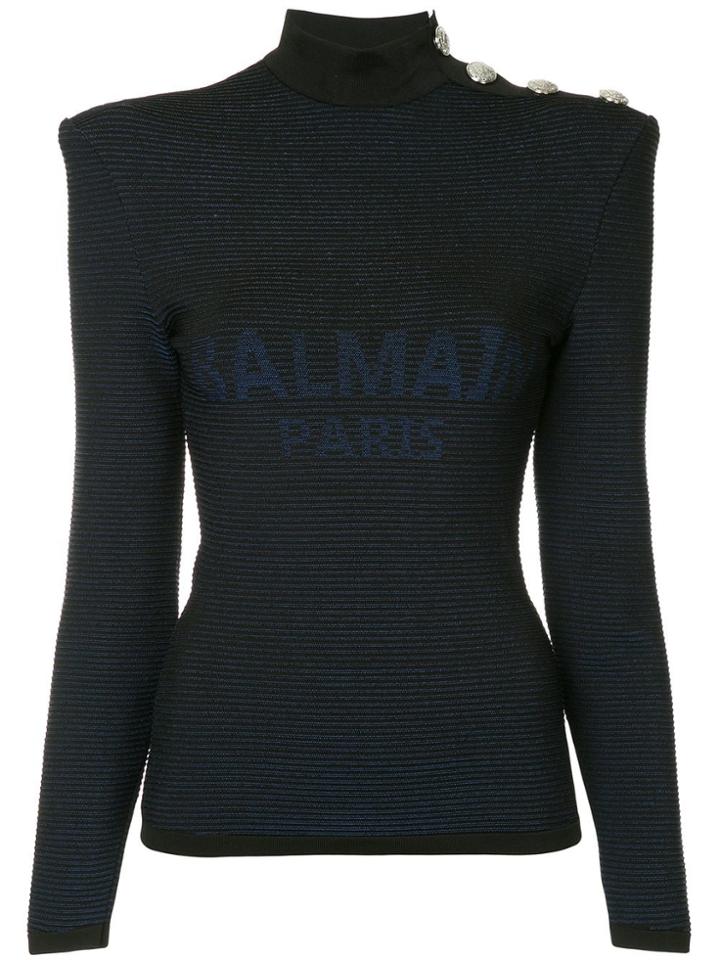 Balmain Logo Knit Shoulder Button Sweater - Blue