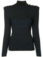 Balmain Logo Knit Shoulder Button Sweater - Blue