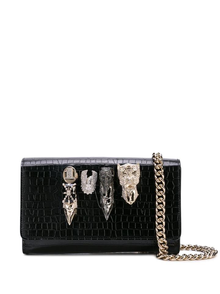 Philipp Plein Skull Crocodile-effect Clutch - Black