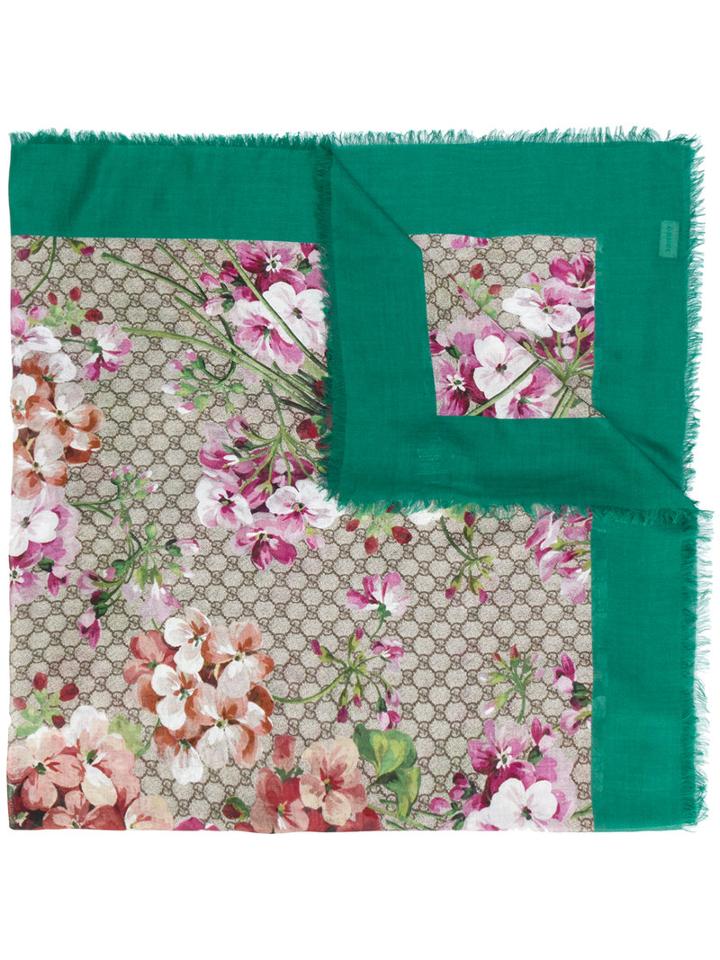 Gucci - Blooms Print Shawl - Women - Silk/modal - One Size, Green, Silk/modal
