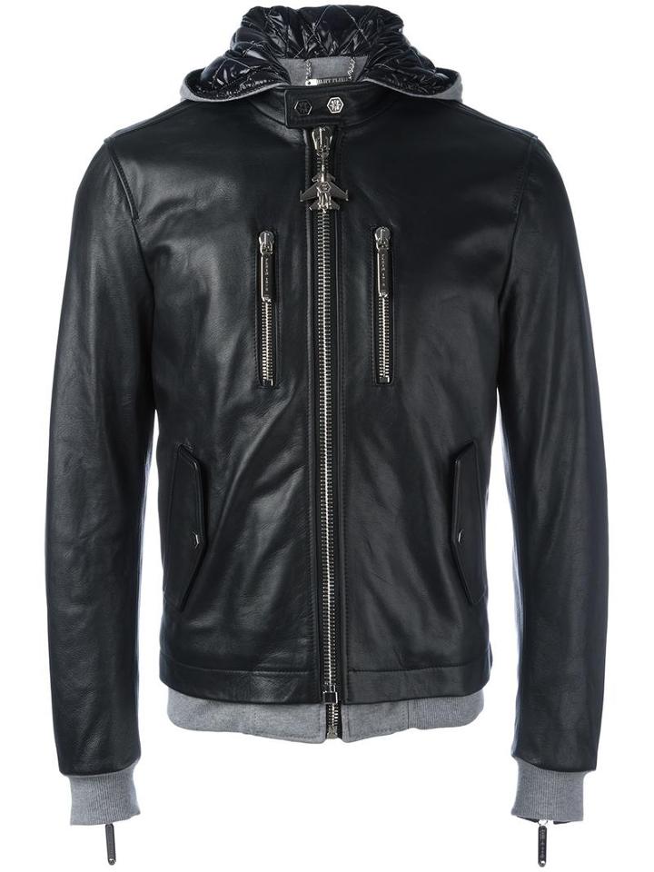 Philipp Plein 'grunge' Jacket, Men's, Size: Xl, Black, Calf Leather/cotton/polyester