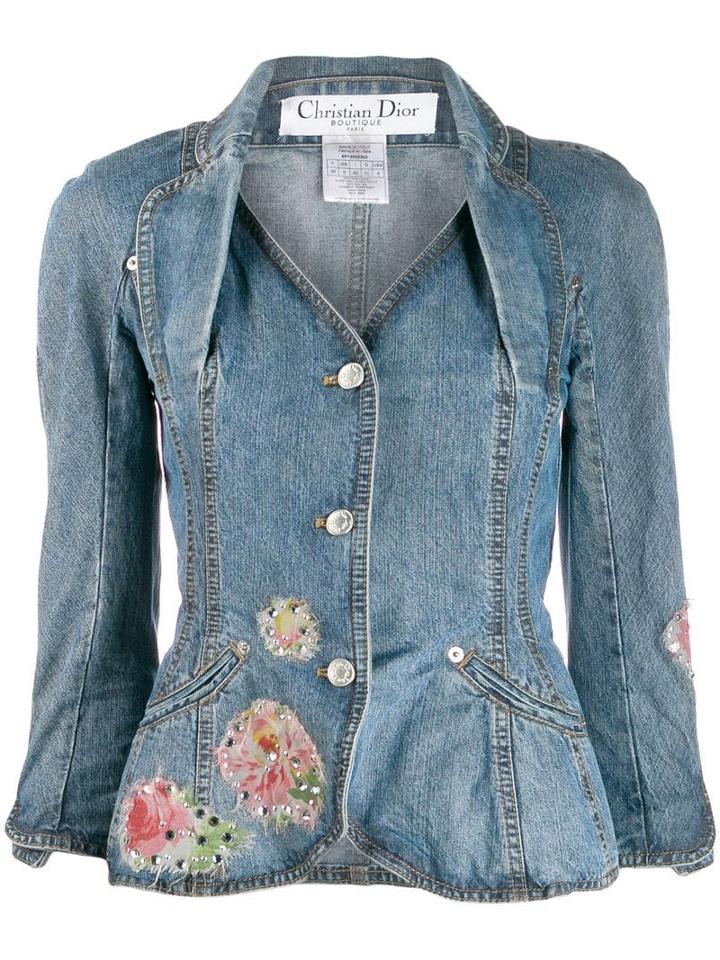 Christian Dior Pre-owned Embellished Peplum Denim Jacket - Blue