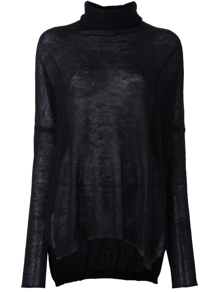 Isabel Benenato Turtleneck Elongated Back Blouse, Women's, Size: 38, Black, Silk/mohair