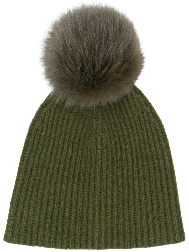 Yves Salomon Accessories Knit Pom Pom Beanie - Green