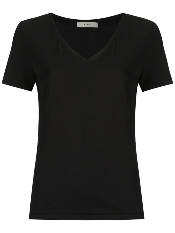 Egrey V Neck T-shirt, Women's, Size: G, Black, Cotton