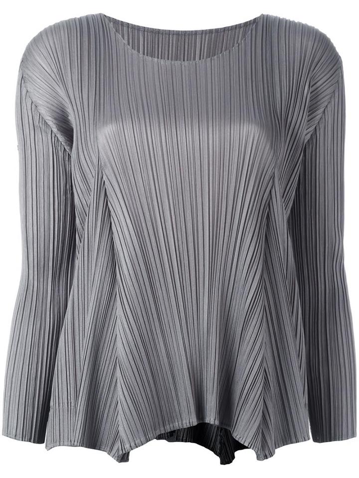 Pleats Please By Issey Miyake Pleated Boat Neck Blouse, Women's, Size: 5, Grey, Polyester