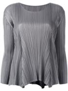 Pleats Please By Issey Miyake Pleated Boat Neck Blouse, Women's, Size: 5, Grey, Polyester