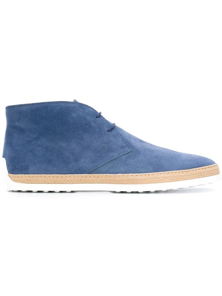 Tod S Braided Trim Desert Boots, Men's, Size: 8, Blue, Leather/raffia/rubber