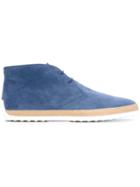 Tod S Braided Trim Desert Boots, Men's, Size: 8, Blue, Leather/raffia/rubber